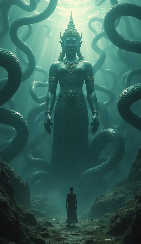 Myanmar god and huge number of terrifying snakes underwater