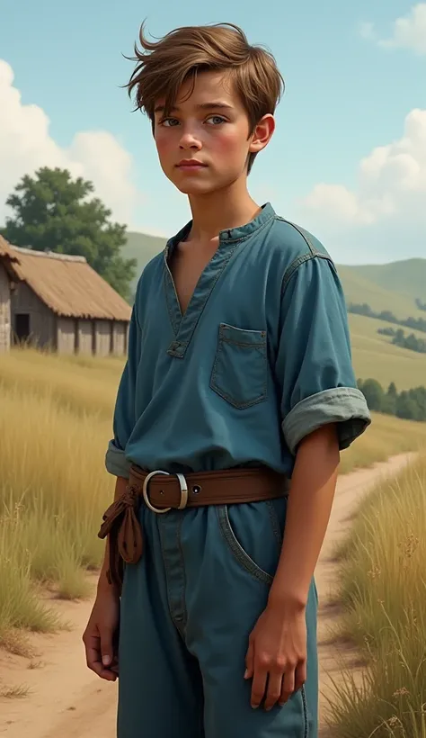 A blue clothes peasant teenage boy