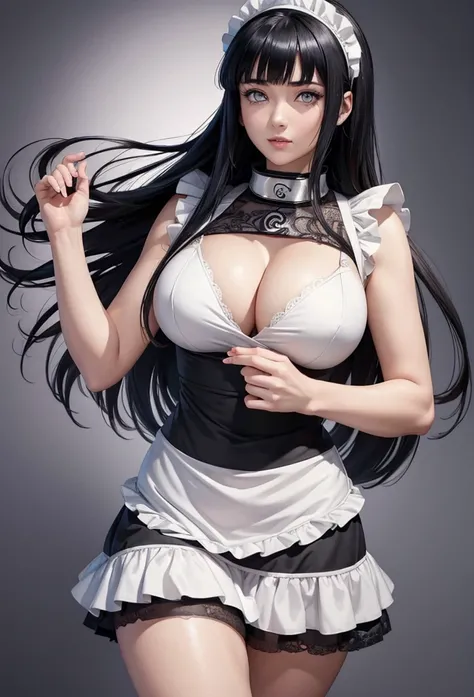 Masterpiece,Solo,1Girl,Hinata Hyuga,(Naruto),Huge Breasts,Perfect Body,Sexy Body Hot,High Quality,High Resolution,Photograph 32K,Ultra Detailed,Ultra HD,Female Maid Prancis Theme,Female Maid Outfit Anime,Maid Short Dress,Black And White Dress Prancis Cute ...