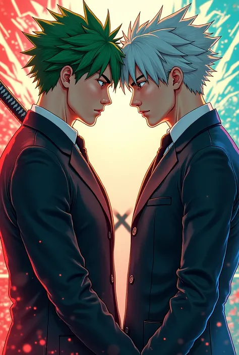 Hello Gemini I want you to create an image of two Korean brothers Both brothers have their hair combed back and spiked one of the brothers has green hair and the other brother has bluish white hair I want you to create an image of the two tests to start a ...