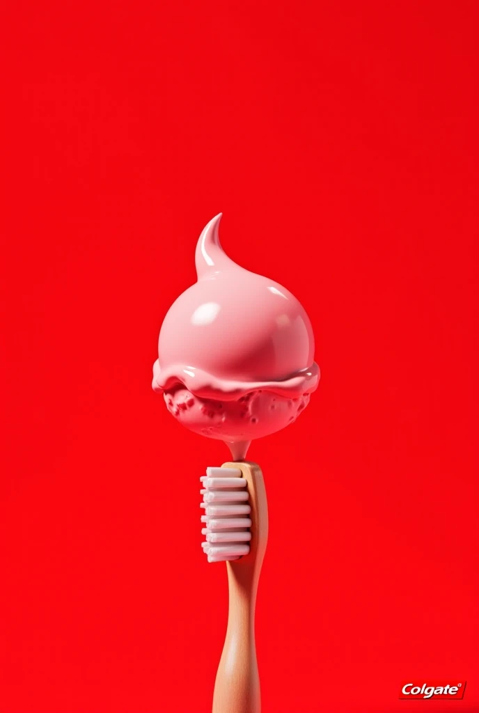 Keep horizontal brush and up toothpaste (paste) give  icecream shape, background show red plain and below show colgate ads  logo on corner Right side