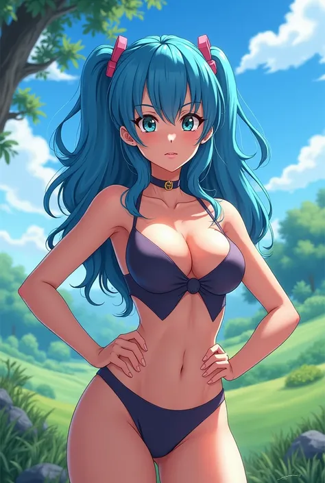 Bulma showing her chest