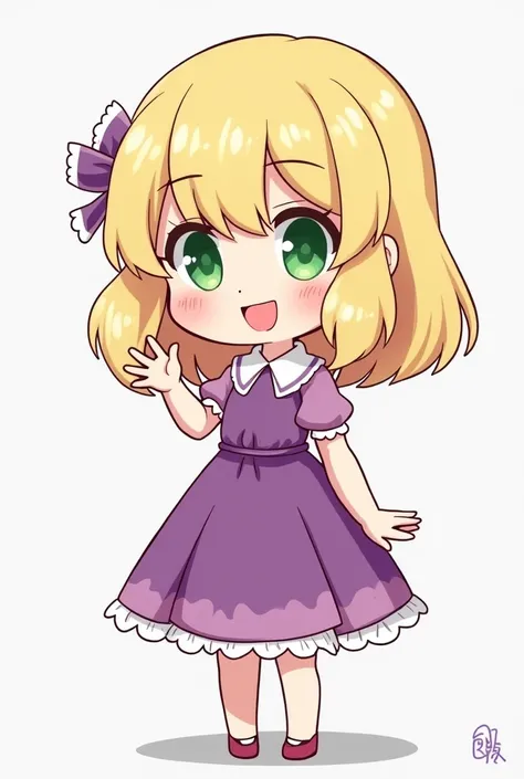 cartoon girl in purple dress with green eyes and blonde hair, loli in dress, chibi girl, , small loli girl, anime style character, cute anime girl, chibi style, an anime girl, in an anime style, chibi anime girl, cute anime style, young anime girl, in anim...