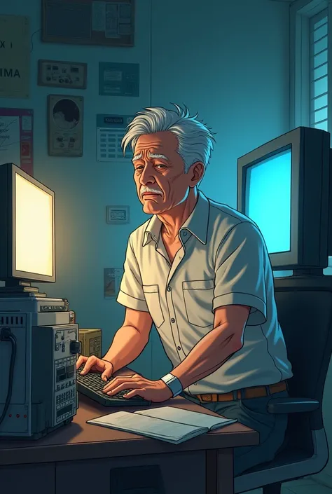 
Father feel sick while working with electronic anime