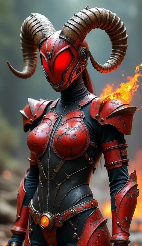  Here is the prompt for the female Kamen Rider cosplay based on Aries :  

**Prompt**:  
" female Kamen Rider Cosplay inspired by Aries sign ,  with sturdy and imposing armor ,  designed with chaotic and apocalyptic elements .  The armor displays rough and...