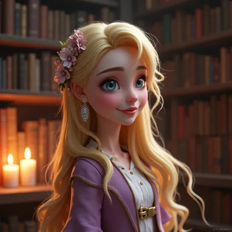 Long hair,  blonde hair ,  Crystal Earrings ,  blue eyes,  Side Corner,  Bookroom,  character design ,  Magic World ,  Harry Potter, Hair flower, Virtual reality