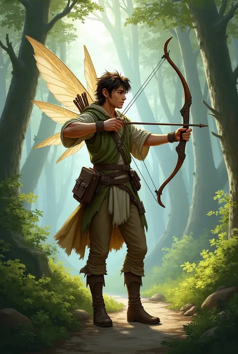 Male Fairy ranger archer with longbow and Travelers Clothes. D&D 5e. 