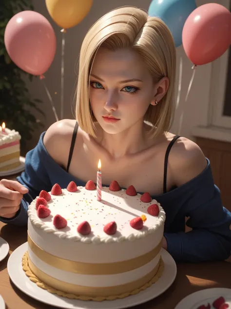 Android 18 image of Dbz with a birthday cake