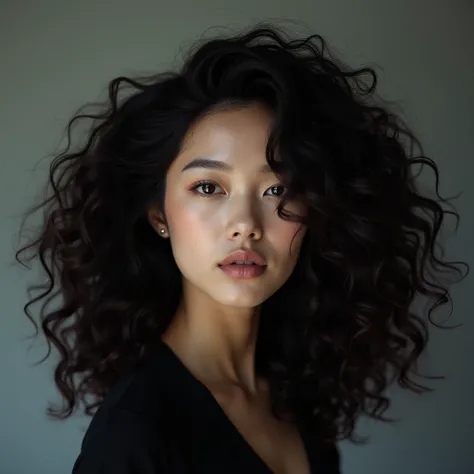 Korean girl with big wavy curly hair studio shooting results