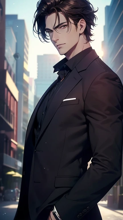 (best quality,4k,8k,highres,masterpiece:1.2),ultra-detailed,(realistic,photorealistic,photo-realistic:1.37),30 year old man,CEO,handsome anime,portraits CEO,strong,masculine,dark hair, jawline,mesmerizing eyes,perfectly styled hair,cool anime outfit,confid...