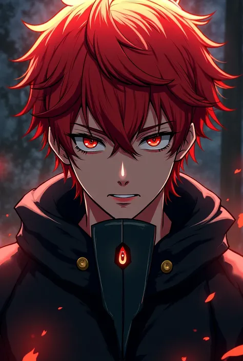 Red-haired male anime character uses a mask inscribed with futsunohito