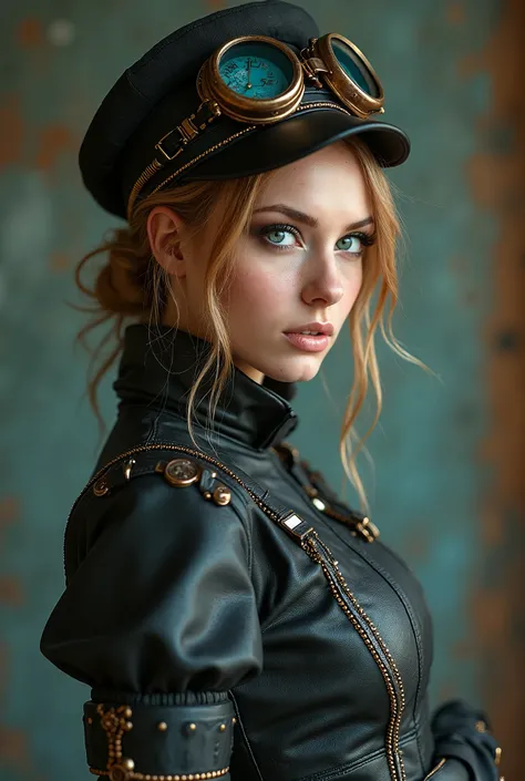 photo real. Full body. steampunk women with blue eyes  “full body portrait”