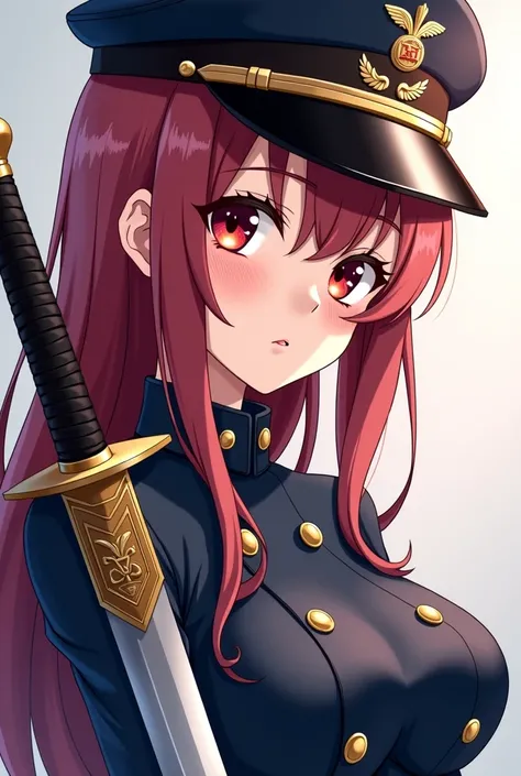 a close up of a woman in a uniform with a sword, an anime drawing inspired by Nishikawa Sukenobu, trending on pixiv, fantasy art, seductive anime girl, beautiful alluring anime woman, anime maid nazi ss military, extremely detailed artgerm, anime character...