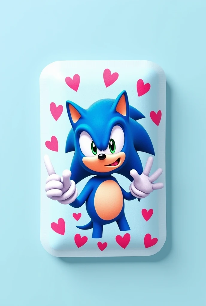 Sonic the hedgehog band-aid or bandage for wounds in light blue with fuchsia tattoo hearts
