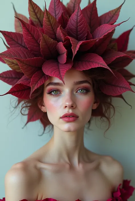 Women body and beetroot head hair like leaf, beautiful, beetroot texture 