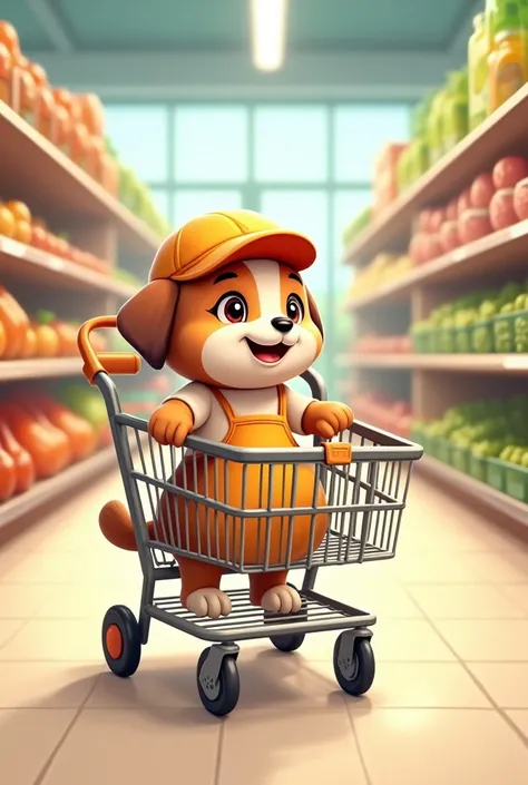 Create me a pet-friendly grocery cart with a shopping basket and another the mascot