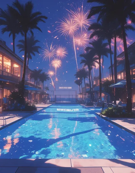 "Happy New Year" will be displayed on the screen as a header.

New Years night pool, fireworks of celebration, Late Night, Glowing night pool, The darkness and lights create a stylish atmosphere, An extraordinary resort-like vibes,

Do you remember when we...