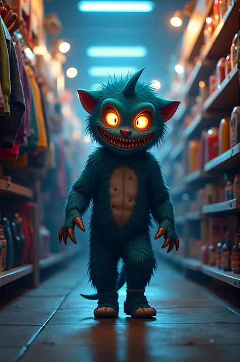 Max va au magasin et choisit son costume de monstre, avec des yeux qui brillent dans le noir.