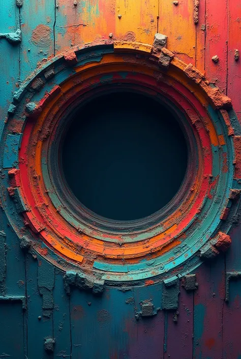 Circular hole with colorful background with drawing layers