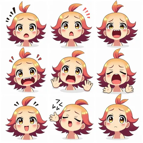 different faces of anime-style emotes of morroc character in ragnarok mobile game, square images
