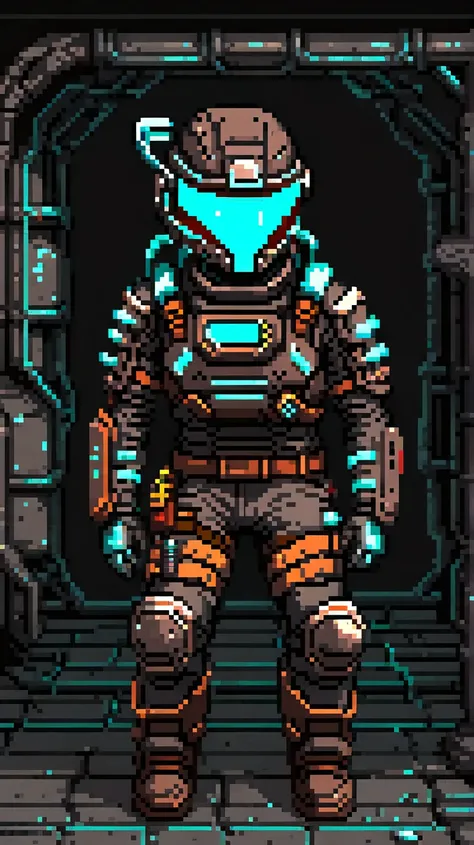 Helmet, Dead Space style, RPG game scene character，pixel art