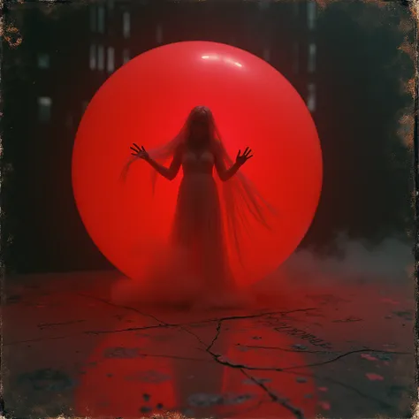 I want an illegally written photo with a ghost inside a red ball