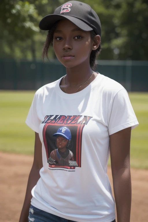  1 girl, Alone, Dark Skin,  dark skinned female ,  upper body,  baseball cap , T-Shirts,  tomboy 