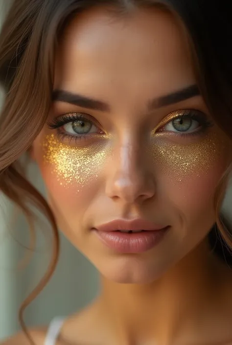 Makeup with golden glitter on the eyes