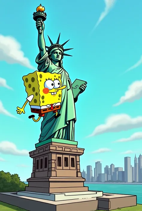 SpongeBob climbed the Statue of Liberty