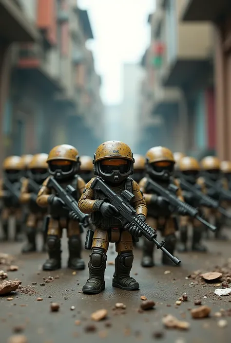 Create an image of 15 minimilitia-type mini soldiers 