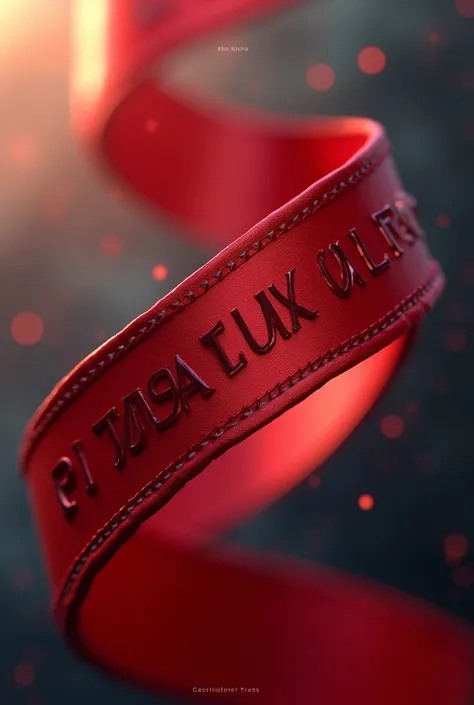 Red ribbon shaped like a parabola with the motto written on it "PLUS ULTRA" with an epic 