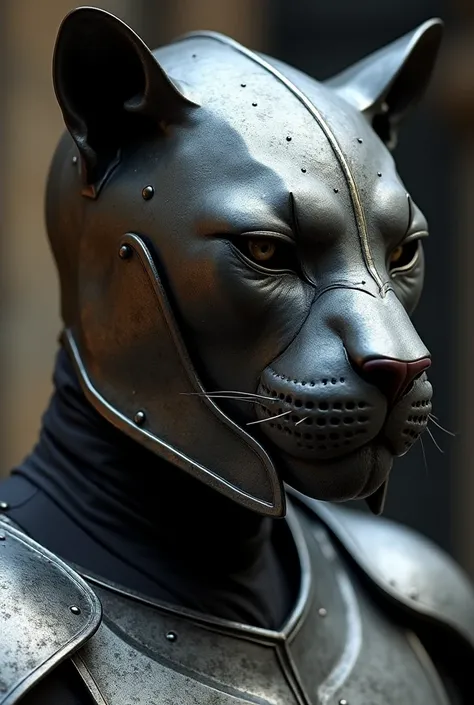 A complete gentlemans helmet in the shape of a panther 