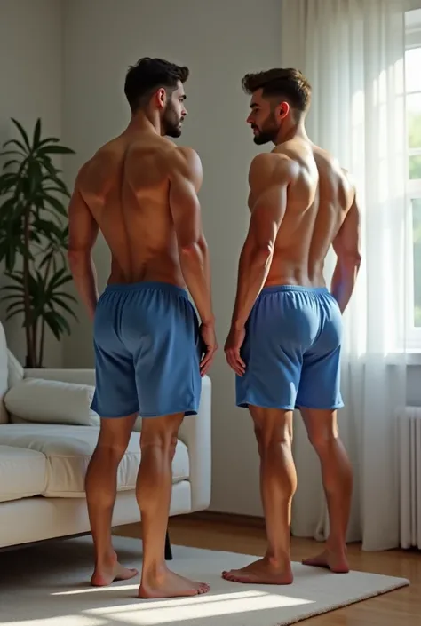 Handsome men with big butts in blue pajama pants
