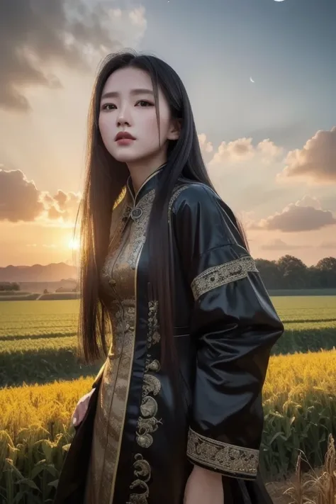 (Realism: 1.3), , quality,  Rembrandt Lighting , (masterpiece: 1.2), (Realism: 1.2), (Best quality), (Skin Details: 1.3), ( Intricate Details ), dramatic,  idyllic,  ray tracing ,  1 girl, Chinese Yellow Girl,   long black hair , 24 years old, Modern cloth...