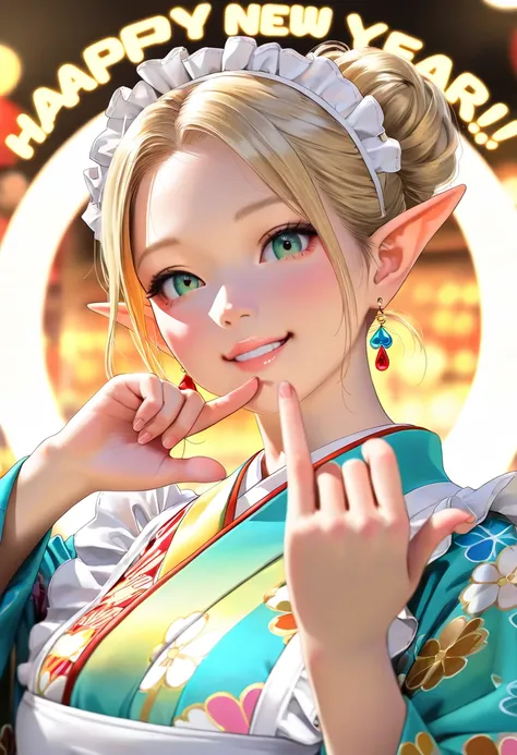 Masterpiece, highest quality, high resolution, eye details, face details,4K, 8k,(realistic, photorealistic: 1.5), 1 elf ,Marsil, open leg , reach out, heart finger , viewer,from below, full body,side,gem, red teardrop earrings, Alone,green eyed blonde , sm...