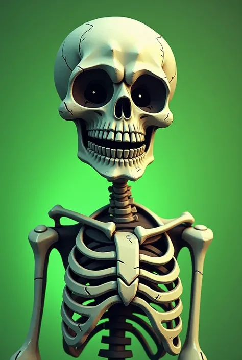  Skeleton bust in the form of a comic animation with a green background with exaggerated expressions of fear, happiness, sadness and trust  