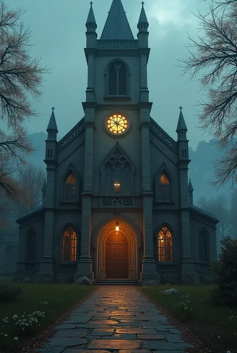 arafed image of a church with a clock on the front, a screenshot inspired by Matthias Stom, cg society contest winner, gothic art, stunning screenshot, medieval fantasy game art, game interface, screenshot from the game, detailed game art, hd screenshot, r...