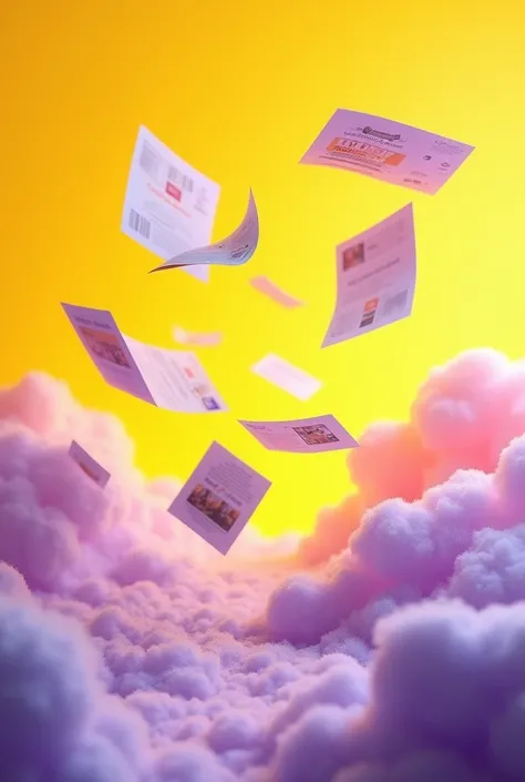 Catalogs in the air on a yellow-purple background