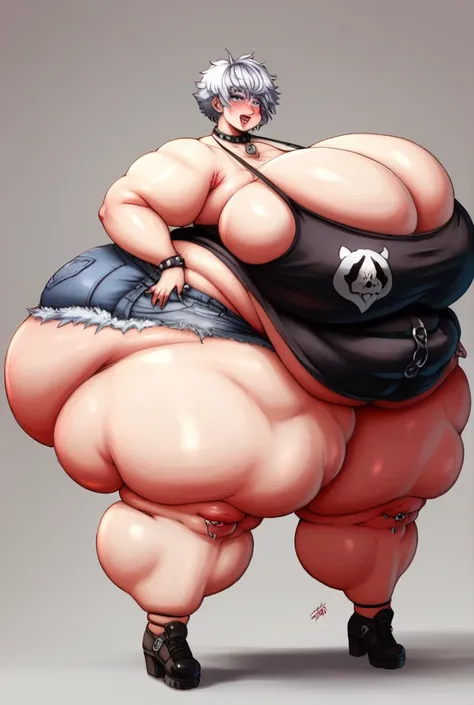 Anime Goth girl, detailed face, a ginormous girl, goth girl, a tall and curvy figure, thick, highres, a hyper massive voluptuous body. She has large thick fat breasts, (gigantic breasts,  1.5), she has thick breasts, an extremely thick giant fat enormous s...