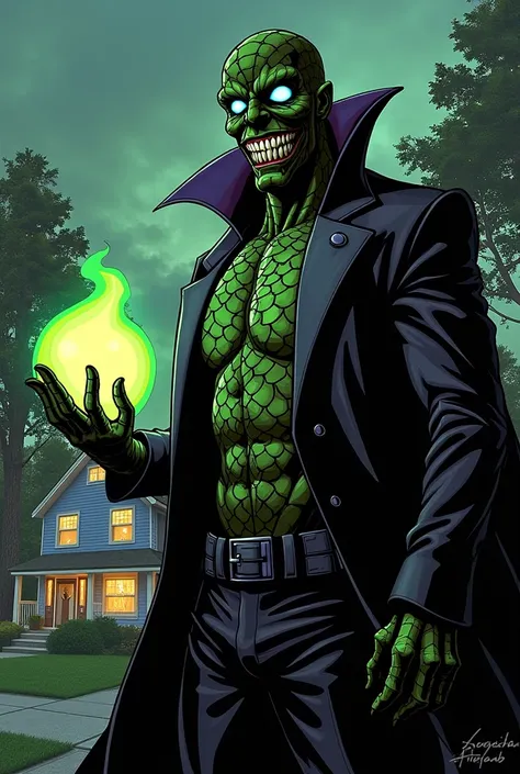 Imagine Norman Osborn, alias Green Goblin, smiling, watching the House holding a pumpkin bomb., Green Goblin 