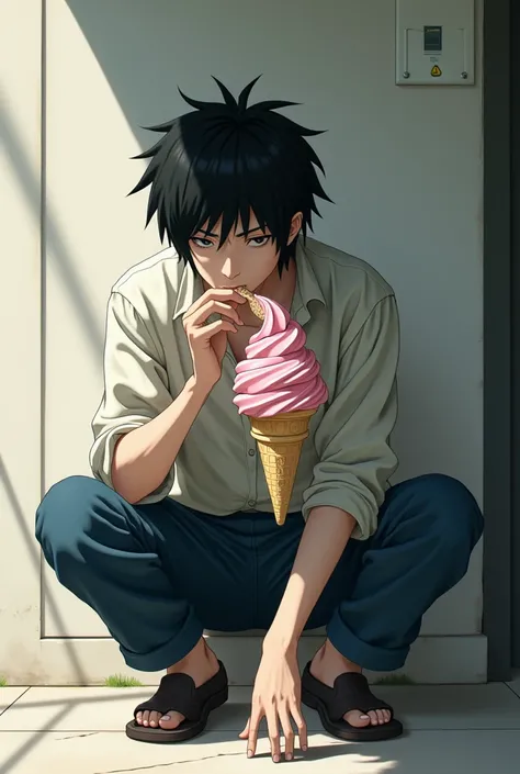 L from Death Note eating ice cream