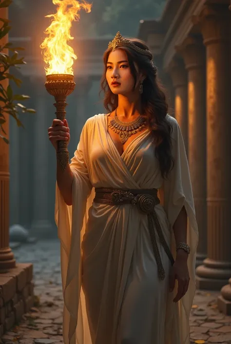 Ancient Greek goddess holding a beautiful torch 