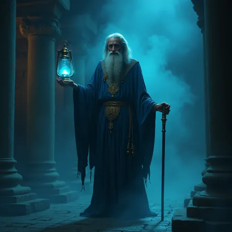 elderly man. hunched over by age , very thin. sereno.  priest of death . funeral guide .  sorcerer specialized in divine magic and necromancy ,  accompanies the souls of the deceased to cross the threshold to the afterlife. aura of mystery. ((posing epic )...