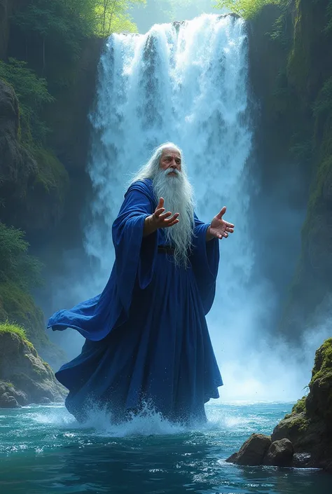 A wizard at a waterfall 