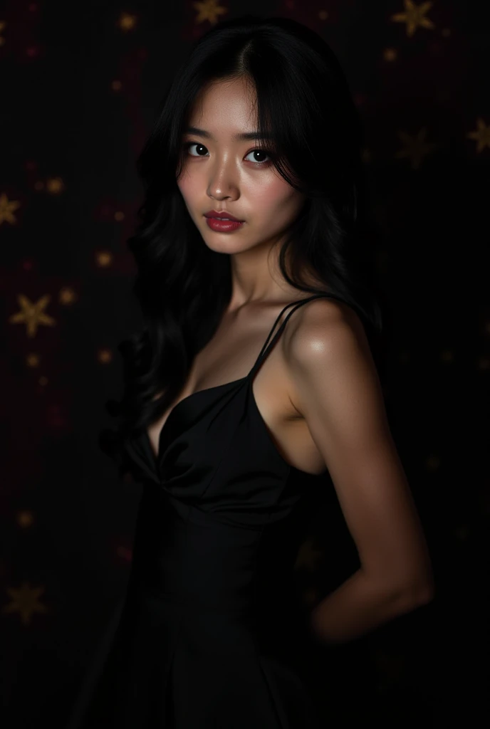 
"A photo of Haruna,  a young 20-year-old Japanese model ,  radiates elegance and mystery in creating a photographic essay .  long wavy black hair ,  falling on the shoulders ,  with some strategically placed locks .   side fringe ,  creating an air of mys...