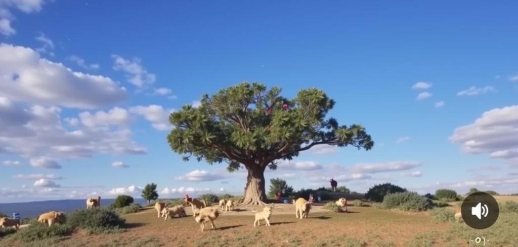 Christmas tree and lions around it celebrate Christmas