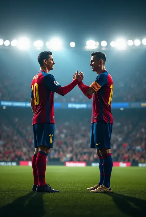 Title: "When Ronaldo and Messi Team Up"
Title: "When Ronaldo and Messi Team Up"

Opening Scene:
(Stadium lights beam down on a packed arena. A banner reads "Legends United Match.")

Narrator (Voiceover):
"In a world where rivalry reigned supreme, two legen...