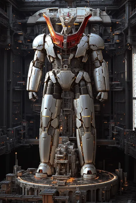 A very realistic giant version of the great hero Great Mazinger Z , The steel super robot Mazinger Z is standing 100 meters high in a forward position.  reactor equipment production line constructed with modern materials such as steel ,  Carbon Fiber ,  ot...