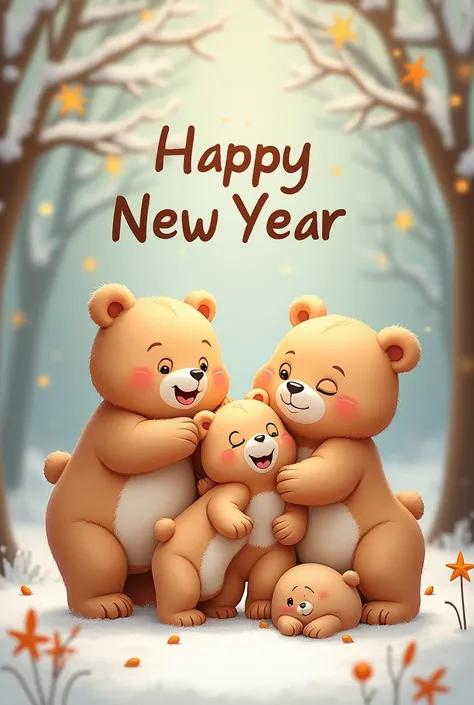 Happy New Year forming little baby bears around it