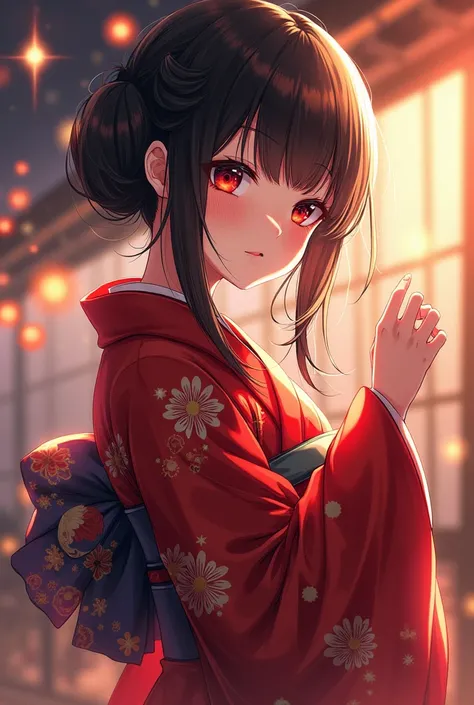  kimono beautiful girl dark haired girl kimono red black eyes、
１ person girl anime illustration 、Its beautiful
New Years Eve 